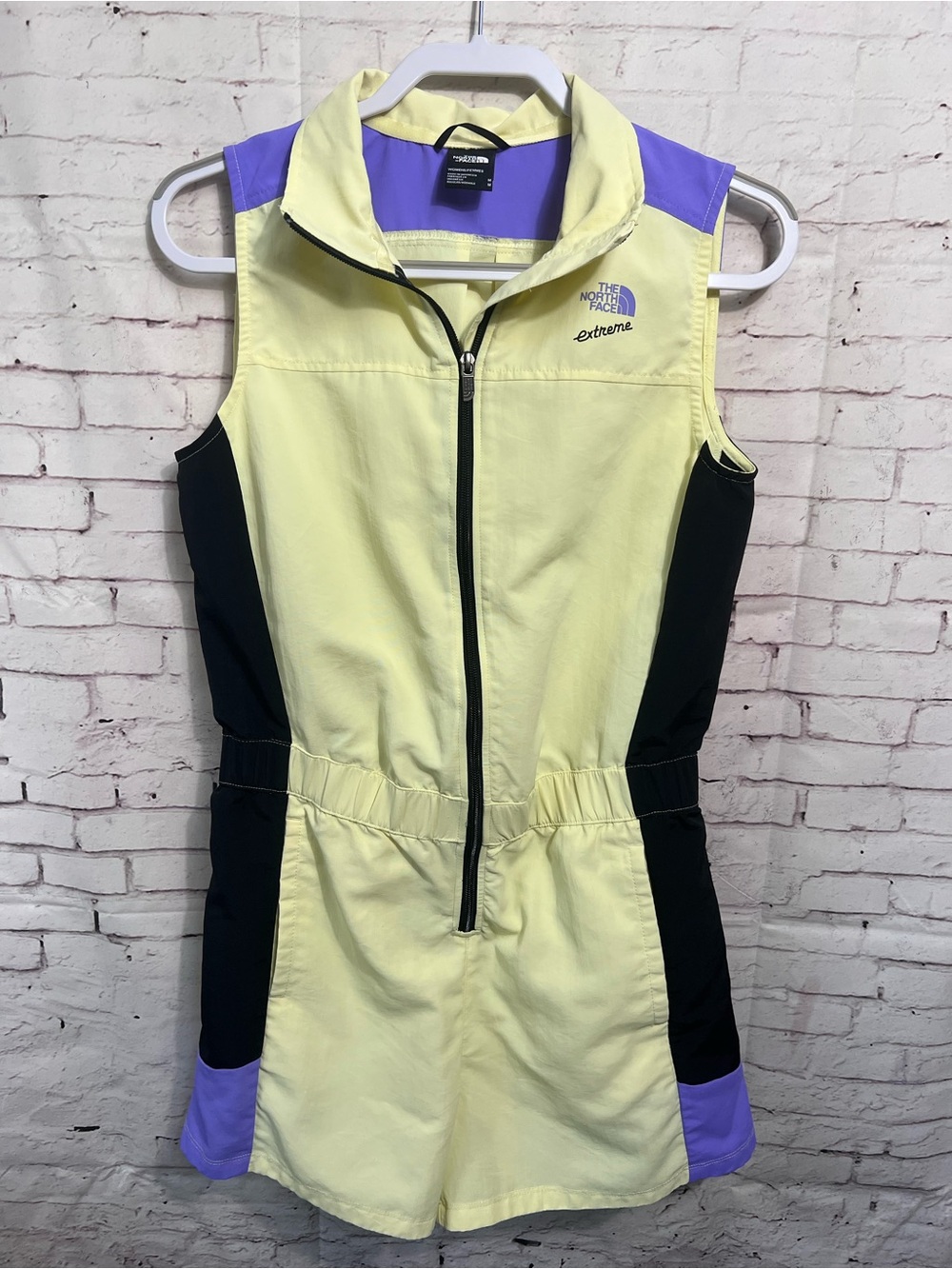 The North Face Extreme Romper Jumpsuit Women Medium Yellow Purple Black Gorpcore